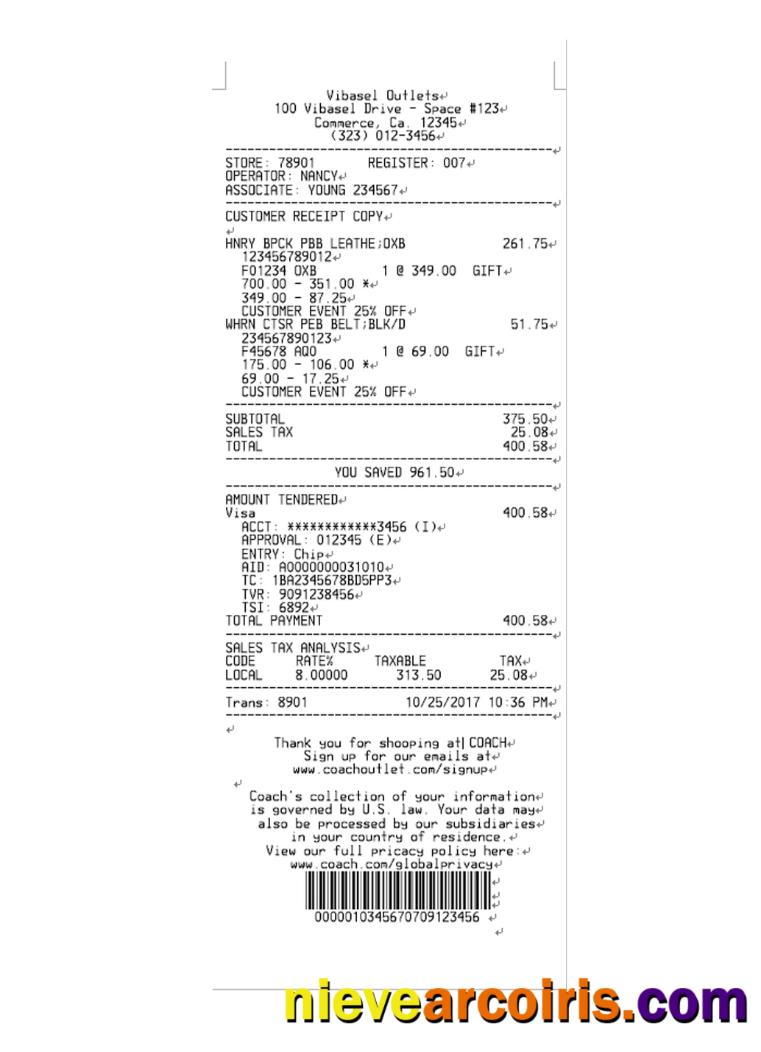 VIBASEL OUTLETS payment receipt
